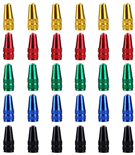 30 Pezzi Bicicletta Presta Cappucci delle Valvole, Multicolore Lega di Alluminio Anodizzato Tappi Valvola Ciclismo, Stile Francese Bici Tappi per Pneumatici Coperture a prova di polvere Coprivalvole