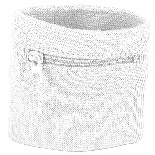 Ejoyous Schweissband Handgelenk Set, Sport Handgelenk Tasche Reißverschluss Handgelenk Beutel Sportarmband Schweißarmband für Münzschlüssel Geldbörse Laufen Fitness Radfahren Gehen (Weiß)