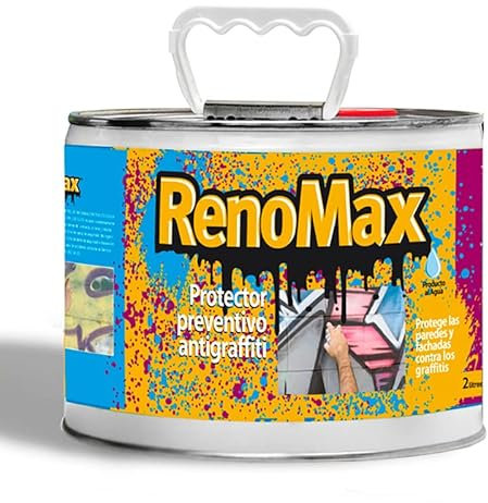 Renomax - Pintura Antigraffiti | Protector Preventivo Antigraffitis, Pinturas y Suciedad | Impermeabilizante Transparente Fácil de Aplicar, Efecto Rápido, Eficaz | Potente y Seguro para Fachadas | 2L