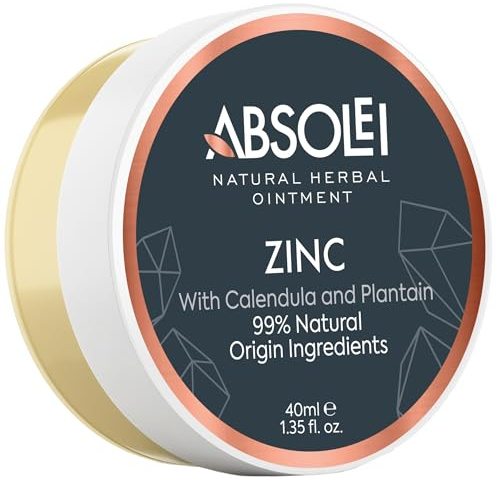 Absolei Zinc Oxide Ointment, Natural Ointment for Itching and Rashes with Calendula and Plantain, 1.35 fl oz