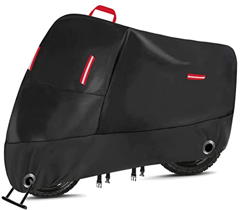 300D Motorradabdeckung Wasserdichten Outdoor Motorrad Abdeckplane Oxford Abdeckhaube Motorradplane Schutzhülle mit 2 Schlossloch & 4 Reflektionsstreifen für Honda Kawasaki Yamaha (XXXL:265*105*125cm)