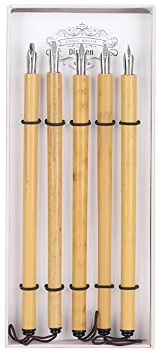 Dip Pen Set Manga Rétro Britannique Boîte Vintage Kit 5 Pcs Fournitures Art Mot Pratique Stylo Bambou Acier Écriture Correction Fournitures (jeu de plumes plates)