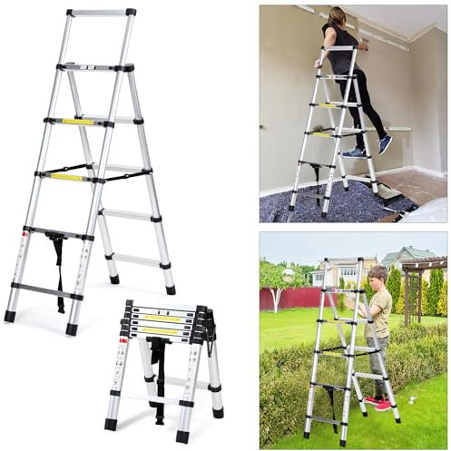 Eulenke scala alluminio, 1,4 m + 1,7 m scaletta pieghevole, 150 kg Capacità portante, scala allungabile 4 + 5 gradini