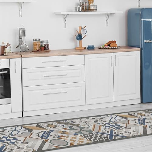 CREARREDA Alfombra de Cocina de Vinilo Antideslizante y Lavable Alfombra de Pasillo Cocina Antimanchas. 100% Made in Italy