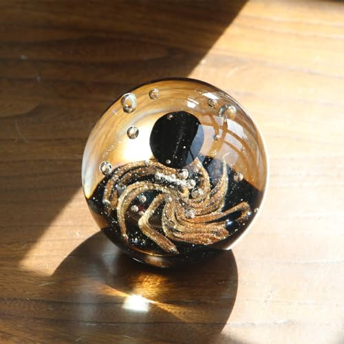 DECRZPB Farbige Glasur-Kunst runde Kugel Glasfigur handgefertigt Briefbeschwerer aus geblasenem Glas Geschenk für Geburtstag Heimdekoration Tischdekoration