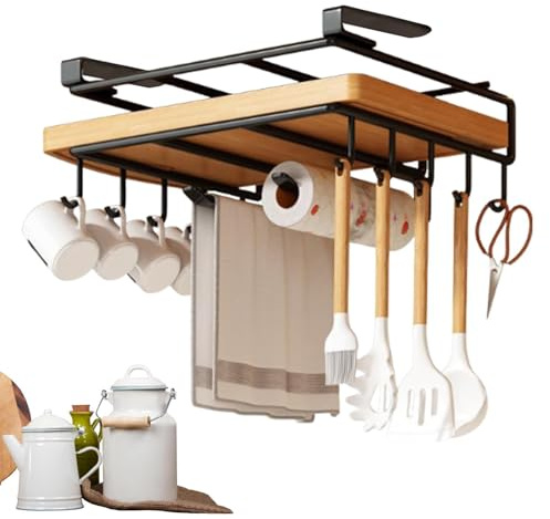 Bexdug Porta Asciugamani di Carta da Cucina, Supporto Multifunzionale per Tagliere sottopensile in Acciaio Inossidabile, Ganci per Utensili addensati, Gancio da Cucina Senza Perforazione