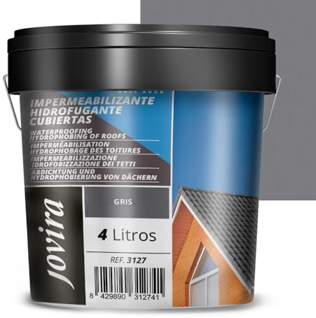 JOVIRA PINTURAS Impermeabilizante Hidrofugante para Cubiertas, Tejas, Mortero, Piedra Natural, etc. (4 Litros, Gris) D-21