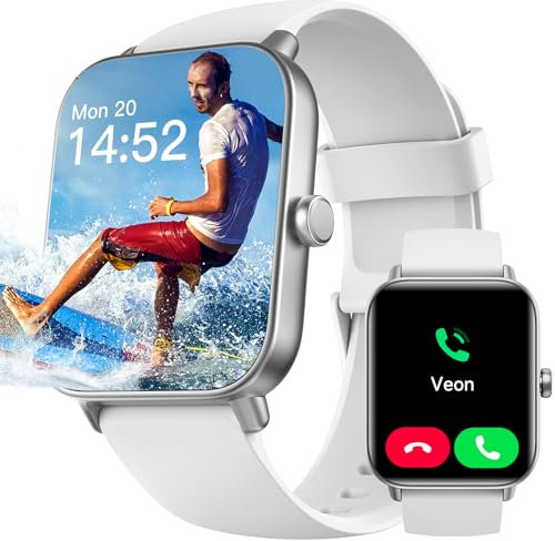 Trunsif Smartwatch Herren Damen mit Telefonfunktion 1.8 HD 110+ Sportmodi Fitnessuhr Sportuhr mit Puls-Schlaf-Monitor Schrittzähler IP68 Uhr für Android iOS (Weiß)