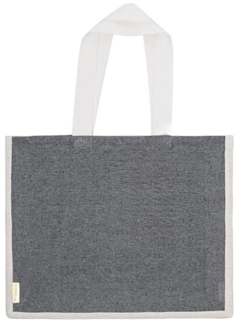 BLUECHOLON Bolsa de algodón reciclado con yute, 36 x 45 x 11 cm, asas largas 70 cm con refuerzo, resistente 8 kg. (Negro)