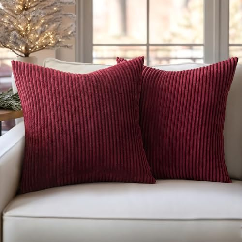 Slozzi Moderna kuddfodral i sammet dekorativa kuddfodral mjuka bekväma slitstarka kuddfodral för soffa säng 2 stycken vinröd 50 x 50 cm