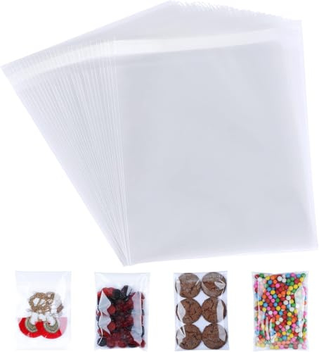 CelloMania A5 självtätande cellofanpåsar (100-pack) – genomskinliga självhäftande OPP-presentpåsar för kort, inbjudningar och godsaker – premium transparent livsmedelssäker polypåse för fest, jul och