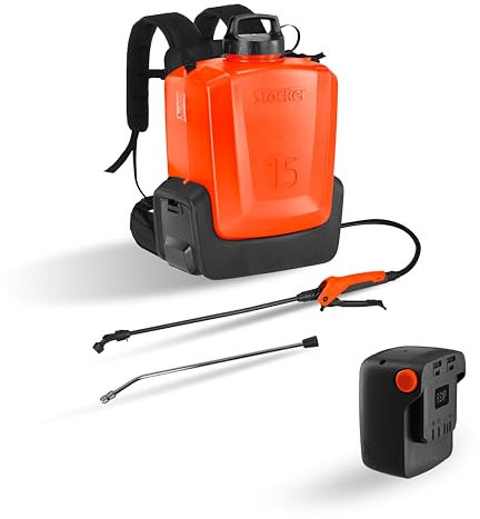STOCKER - Kit elektrische Pumpe mit Rucksack 15 l mit Akku 21 V 2,6 Ah - Ergonomischer Zerstäuber für Garten und Landwirtschaft - Einstellbarer Druck 2,5-5 bar - 305 min Betriebsdauer