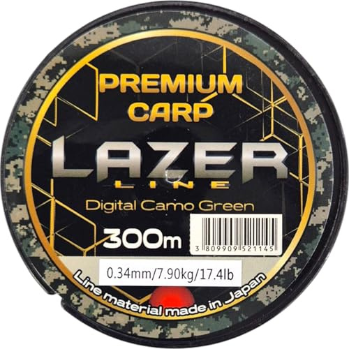 LAZER LINE Premium CARP Monofil Angelschnur 300m Dia 0,34mm Test 7,9kg | Barsch & Zander Angel - Spinner Angeln - Raubfisch Rig - Monofilament Angelsehne - Nylonfaden Vorfach – Vorfachschnur