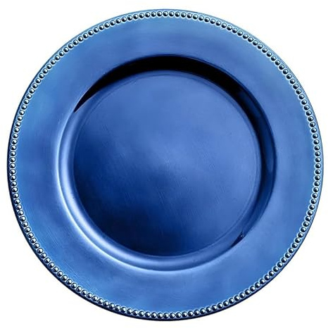 OCS Parts Pro Series 12-Pack Royal Blue Charger Plates | 13-Inch Beaded Rim Charger Plates for Home Dining, Restaurants, Weddings, and Catered Events