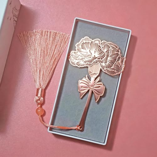 Yocuzee Lesezeichen aus Metall mit Geschenkbox, mit Quaste (Nelken Blumen) | Geschenke für Frauen Mama Großmutter Lehrerinnen Schüler, Bookmark für Bücherwurm, Geburtstag, Schule, Weihnachten, Ruhestand