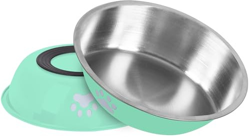 Lollanda Katzennapf Edelstahl 2er-Set, Flacher Fressnapf Katze mit Rutschfestem Silikonboden, 304 Material Futternapf, Kompatibel mit Erhöhten Ständern, BPA-frei (hellgrün)