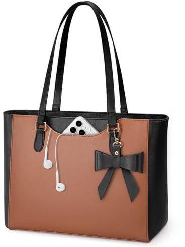 KTMOUW Handtasche Damen Groß Shopper Tasche Damen Wasserdichte Leder Tote Bag Arbeitstasche Schultertaschen Umhängetasche Henkeltasche für Business Büro Schule Schwarz und Braun