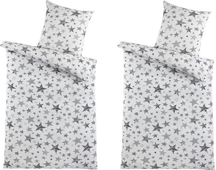 MB Warenhandel24 Seersucker Bettwäsche Baumwolle Doppelpack Sterne BÜGELFREI 2X ca. 135x200 cm + 2X ca. 80x80 cm mit Reißverschluss
