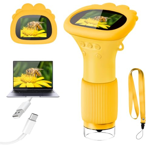 Acoath Microscope for Kids, 1000X Handheld Digital Miniscope with 2.0 Screen, Portable Pocket Microscope Education Toys Christmas Gifts for Age 3 4 5 6 7 8 9 10 Girls Boys