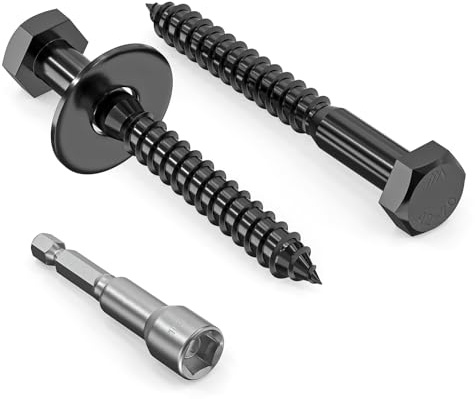 Valorada 20Pcs M6 x 50mm Coach Screws, Heavy Duty Lag Bolts 304 Stainless Steel, 50mm Wood Screws, Hex Head Partial Thread Black Oxide, with Washers and Hex Socket Drill Bit