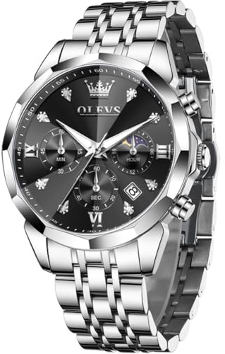 OLEVS Männer Uhr Quarz Luxus Business Uhren Multifunktion Chronograph Mondphase wasserdicht Leuchtend Edelstahl Armbanduhr