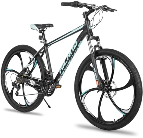 Hiland 26 tums mountainbike för vuxna, aluminiumram, 21 växlar, dubbel skivbroms, 6 ekrhjul, män kvinnor MTB cykel, blå