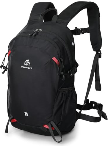 Haimont Tagesrucksack 15L für Wanderung mit Belüftetes Rückenpanel Trekkingrucksack Herren Damen Outdoor, Schwarz
