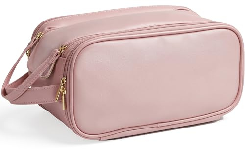 Travel Makeup Bag Cosmetic Organizer Bag Large Capacity Make up Bag for Women Waterproof Portable Makeup Bags with Compartments & Handle,Pink