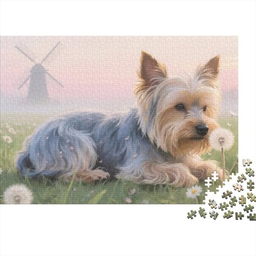 Puzzle Yorkshire Terrier 1000 Piece Challenge Toy for Adults,Windmill Flower Field Impossible Jigsaw Puzzles 1000 Piece Educational Game 1000pcs (75x50cm)
