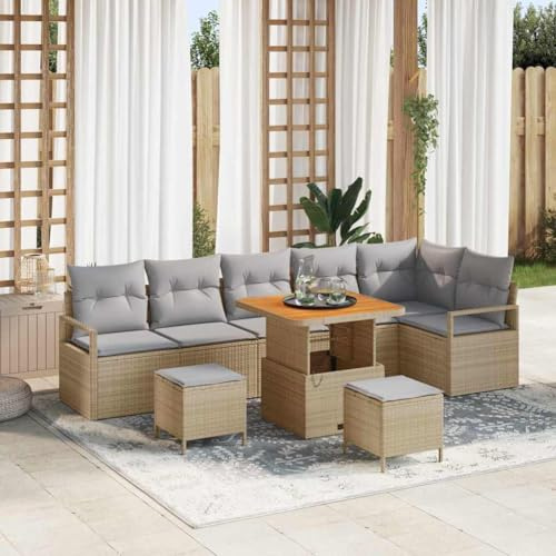 Qnhdfrt 3-teiliges Garten Sofa Set Beige aus Poly-Rattan mit Kissen Modulares Design für Garten und Terrasse bis 150 kg Belastbarkeit