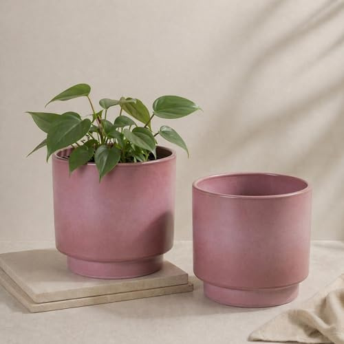 matches21 HOME & HOBBY Übertöpfe in Ø 13 cm, Blumentöpfe in Altrosa im 2er Set - Blumenübertöpfe aus Keramik für Innen