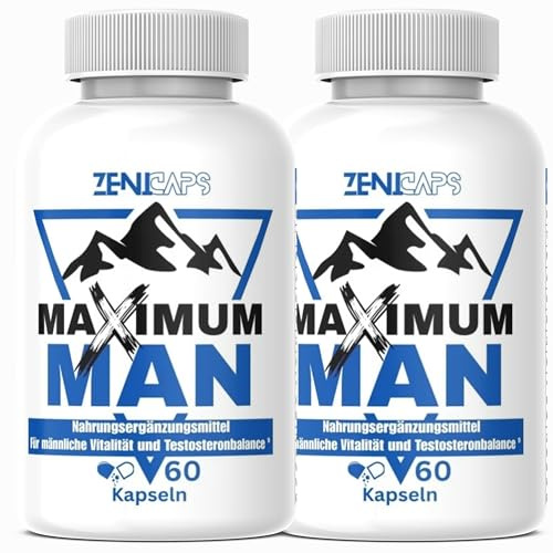 ZENICAPS Maximum MAN Kapseln ORIGINAL 2er Pack - Für aktive Männer – mit Zink für den Testosteronspiegel* - mit L-Arginin, Tribulus Terrestris, Maca, Ashwaganda - 120 Kapseln