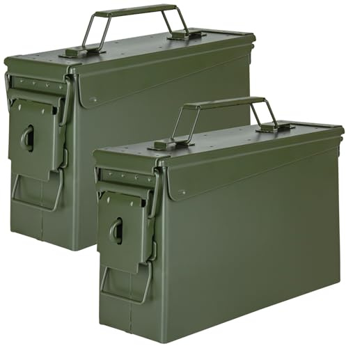 Trucky 2x Munitionsbox Set Ammo Box Metallkiste Metallbox Munitionskiste Aufbewahrungsbox mit Deckel 28 x 10 x 18 cm Army Grün Metall