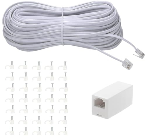 Quystetes di Prolunga Telefonico da 100 Piedi con Accoppiatori di e 35 Supporti per Clip per Cavi