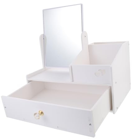 Cabilock Scatola Portaoggetti con Cassetto Scatola da Scrivania con Specchio Realizzata in Pvc per Riporre Cosmetici Gioielli Articoli Vari e Telefoni Cellulari Aiuta Mantenere Ordine Puliz