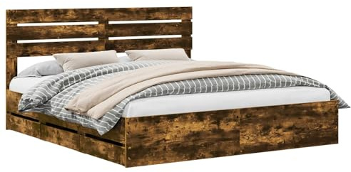vidaXL Bettrahmen Geräucherte Eiche 180 x 200 cm Ingenieurs Holz, Moderner Schlafzimmermöbel-Set, rechteckiger Stauraumbett, minimalistisches Design, nützlicher Lattenrost