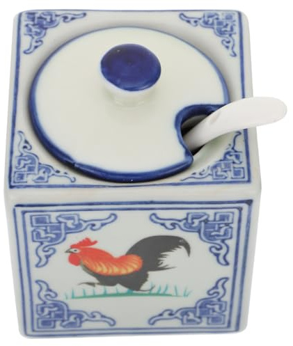 MOLUCKFU Salero de Cerámica Diseño de Ave Azul y Blanco, Tarro para Sal Resistente a Altas Temperaturas, Contenedor Decorativo para Cocina, Restaurante y Hogar, Menaje Funcional y Fácil
