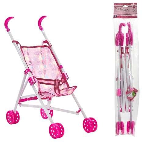 Passeggino per Bambole con Cappottina Pieghevole Metallo Plastica Carrozzina Richiudibile per Bambine Giocattoli Bimbe Passeggino per Bambole Passeggino Carrozzine (PASSEGGINO METAL)