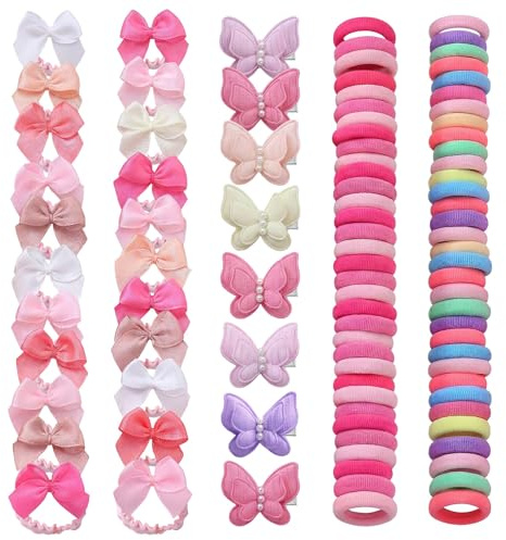 Lot de 230 barrettes à cheveux papillons et élastiques pour filles, rose et multicolore, avec mini chouchous à cheveux, barrettes à cheveux pour bébé, bandeaux et chouchous - Joli ensemble