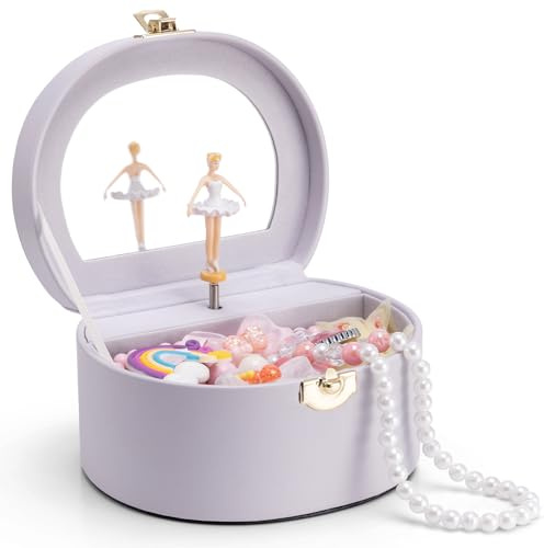 VLANDO Joyero musical con bailarina giratoria, estuche de almacenamiento de joyas de mano, caja de música para niños, cajas de almacenamiento de joyas con tapas para pulseras, anillos, collares