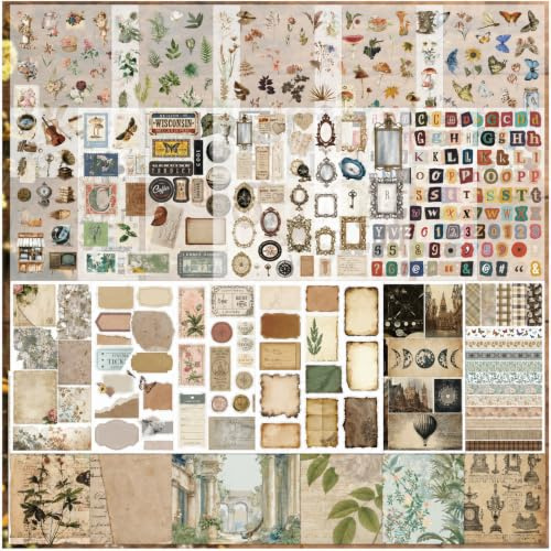 Domefahaso Kit d’Accessoires de Scrapbooking avec Plus de 500 Autocollants, Scrapbook et papiers de Scrapbooking pour créations Vintage