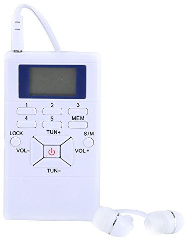 Radio Pequeña Portatil, Receptor de Radio Estéreo Digital de Mini Bolsillo DSP FM, Pantalla LCD, con 3.5mm Auriculares, Reloj, Auto-Búsqueda y Memorización, para Caminar, Trotar, Deportiva(Blanco)
