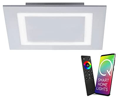 Paul Neuhaus LED Deckenleuchte Smarthome RGB+W quadratisch Fernbedienung | Aluminium, IP20, Innenbeleuchtung, dimmbar, inkl. Fernbedienung