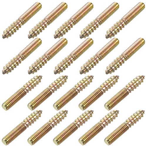 sourcing map M4 Hanger Bolts Length 1(25mm) Double Headed Bolts Self-Tapping Screw 4mm Wood Joint Furniture Legs 20pcs