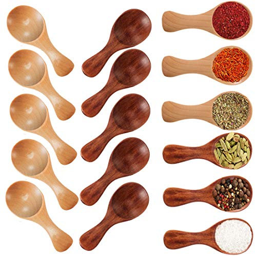 Small Wooden Salt Spoon - 20 Pack Mini Wood Spoon with Short Handle, Perfect for Small Jars of Jam, Spices, Condiments, Seasoning, Sugar, Honey, Coffee, Tea, Mustard, Ice Cream, Milk Powder