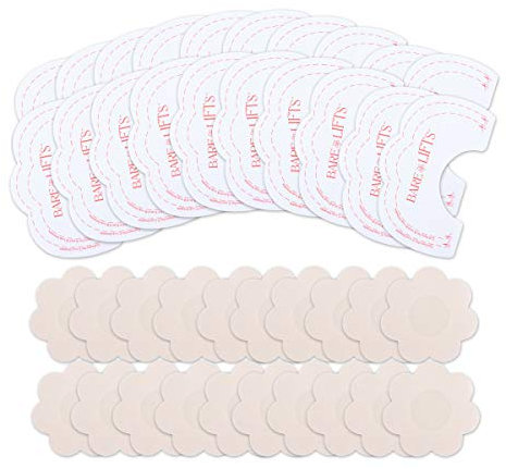 MELLIEX 10 Pares Cubierta de Pezón + 10 Pares Breast Lift Stickers, Desechable Invisible Adhesiva Nipplecovers Push-up Tape para Mujeres