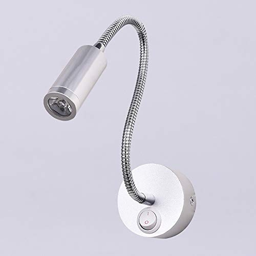 1W Wall Mounted Reading Light Flexible Gooseneck LED Sconce Lamp Bedside Reading Lamp Silver White Light for Bedroom, Office, Workbench, Studio, Art Works Show