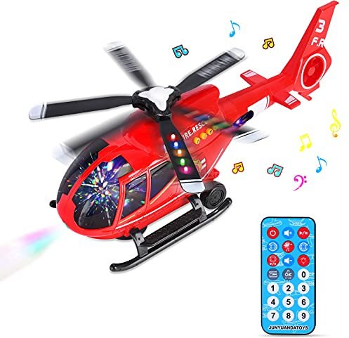 Hubschrauber Spielzeug mit Fernbedienung, Flugzeugspielzeug, Flugzeug Spielset, Flieger Kinder mit Lernspielzeug Set, Mit LED-Licht und Musik, Infrarotsteuerung für Kinder 2 3 4 5 6 Jahre (Rot)