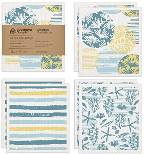 Good Home Gadgets Swedish Dishcloths for Kitchen | 6-Pack Ocean Collection | Absorbent, Reusable, Eco-Friendly, Cellulose Sponge