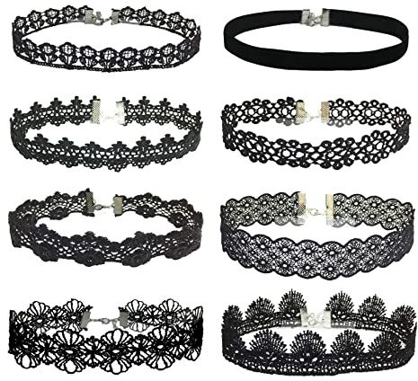 JJDreams Velvet Chokers Schwarz Band Choker Halskette für Damen Mädchen, 8 Stück Classic Gothic Tattoo Lace Choker